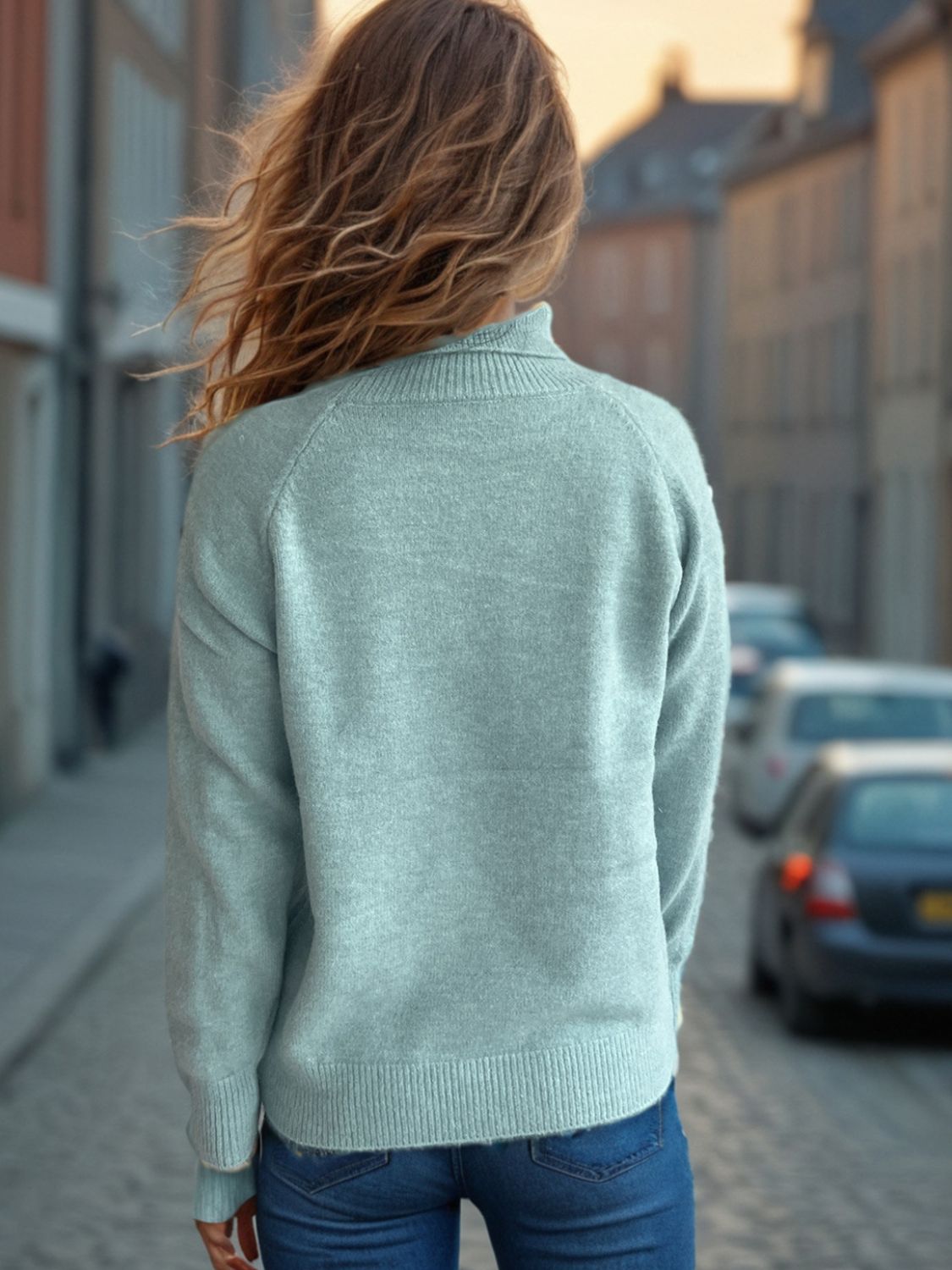 Solid Color Turtleneck Long Sleeve Sweater