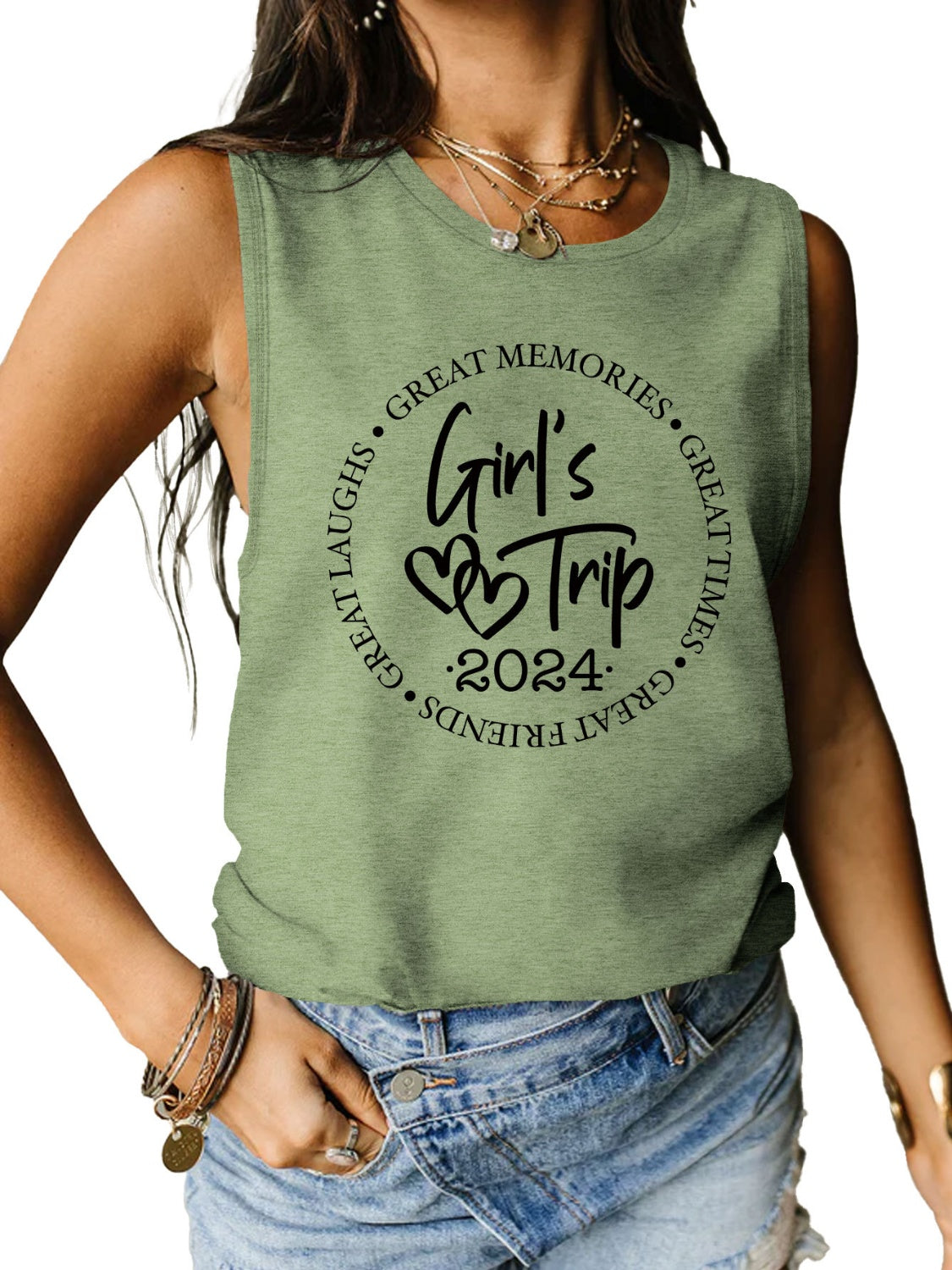 Letter Graphic Round Neck Tank