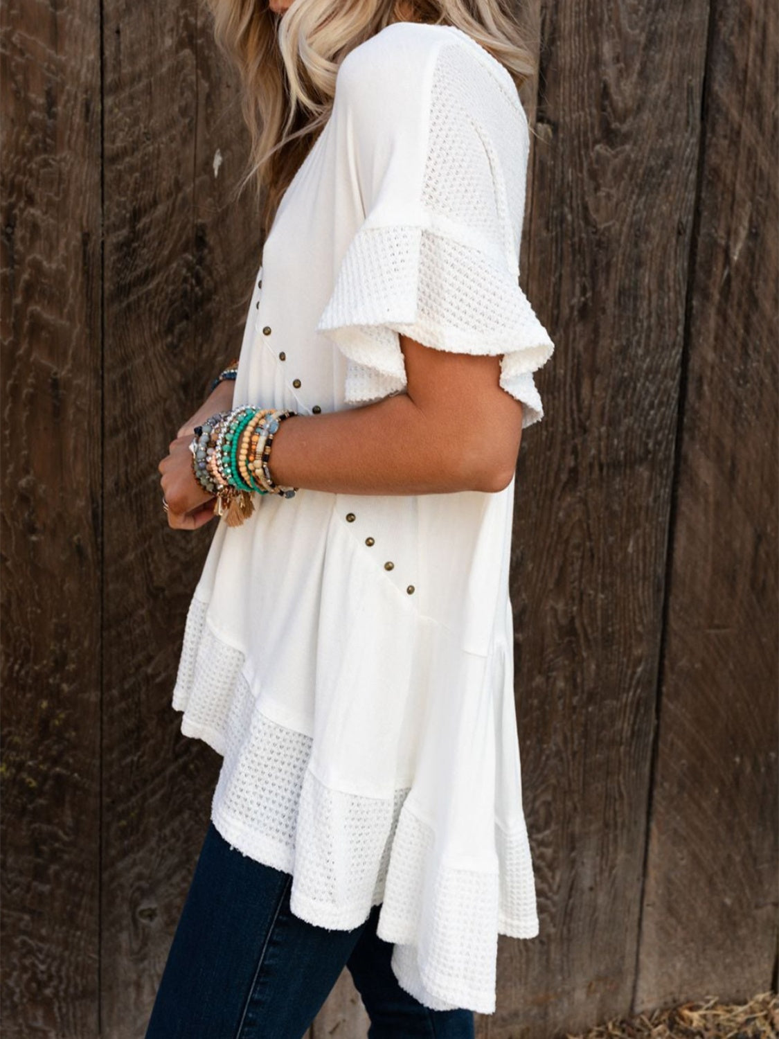 Studded V-Neck Half Sleeve Top