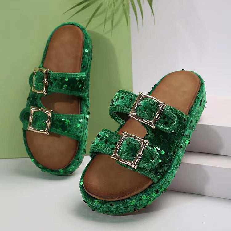 Sequin Trim Open Toe Sandals