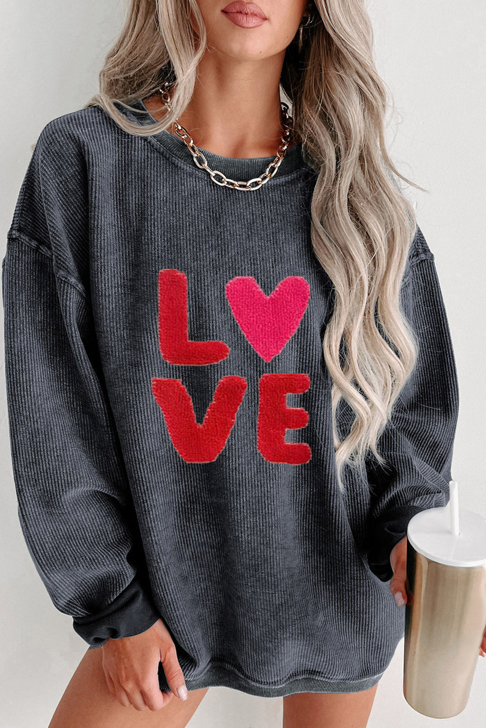 LOVE Round Neck Dropped Shoulder Sweatshirt