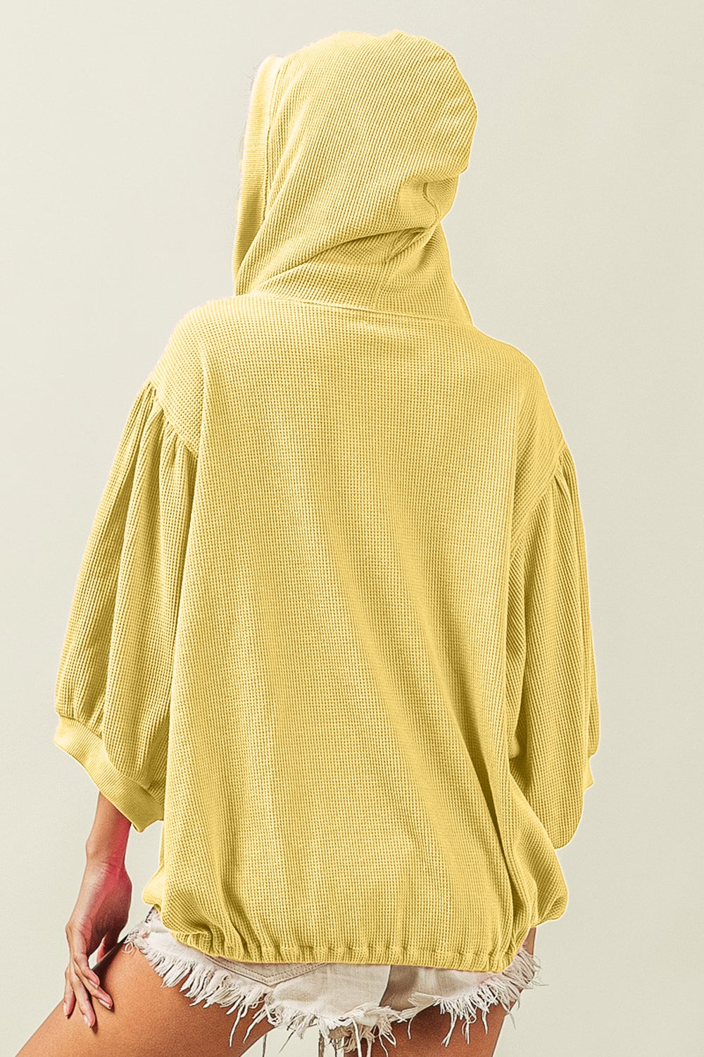 BiBi Waffle-Knit Half Zip Hooded Top