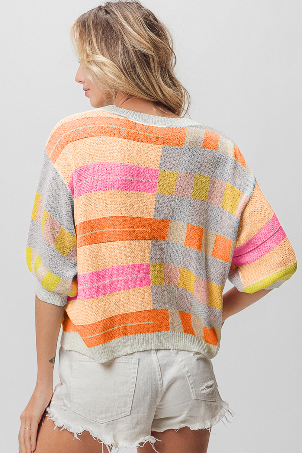 BiBi Multi Color Striped Round Neck Knit Top