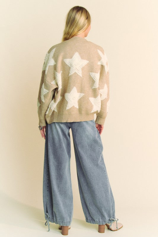 Davi & Dani Fuzzy Star Button Down Cardigan