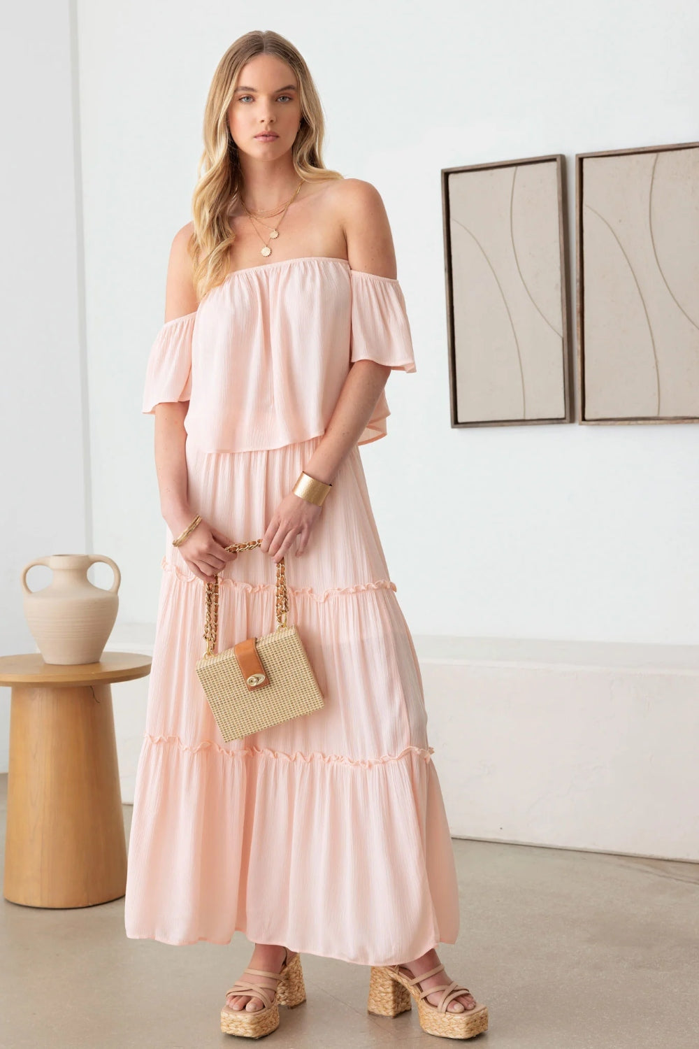 Gilli Frill Off-Shoulder Tiered Dress