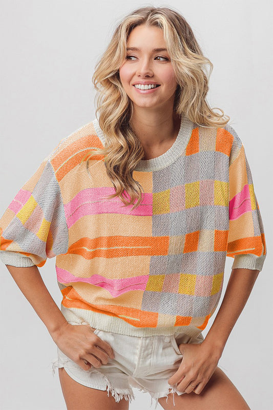 BiBi Multi Color Striped Round Neck Knit Top