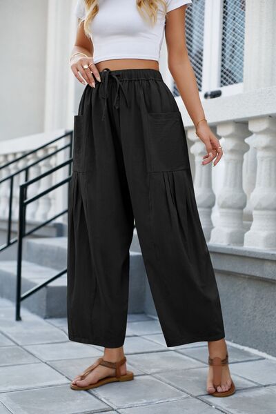 Drawstring Pocketed Wide Leg Pant