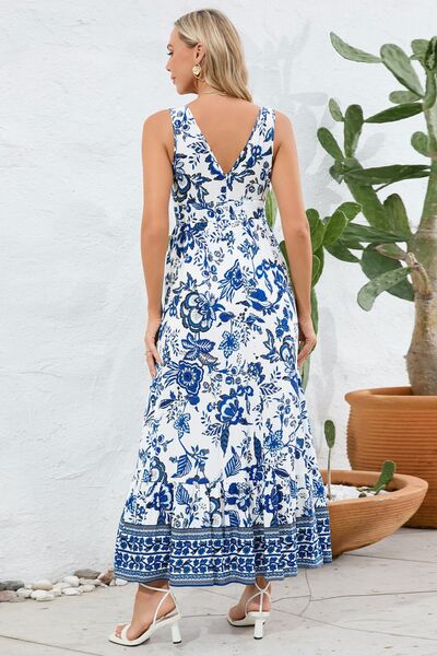 Printed V-Neck Wide Strap Dress