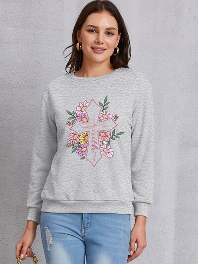 Cross Graphic Round Neck Dropped Shoulder Sweatshirt