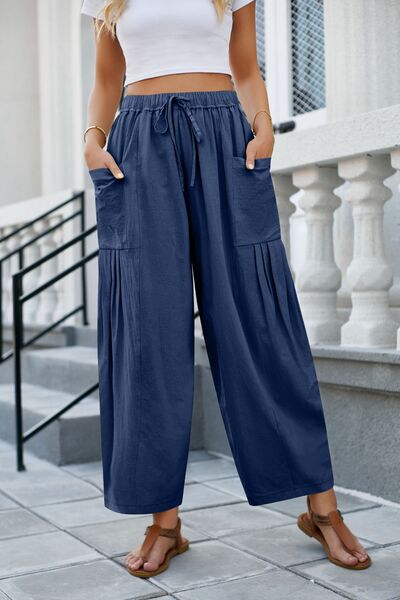 Drawstring Pocketed Wide Leg Pant