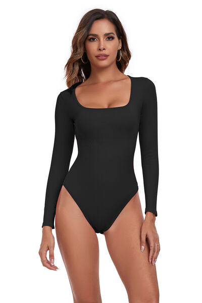 Square Neck Long Sleeve Active Bodysuit