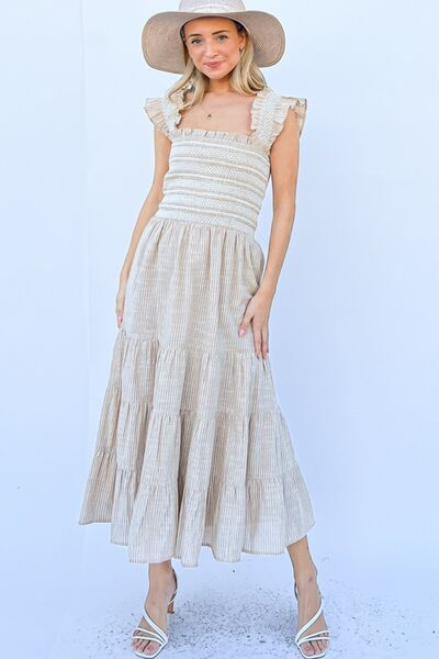 And The Why Linen Striped Ruffle Dress