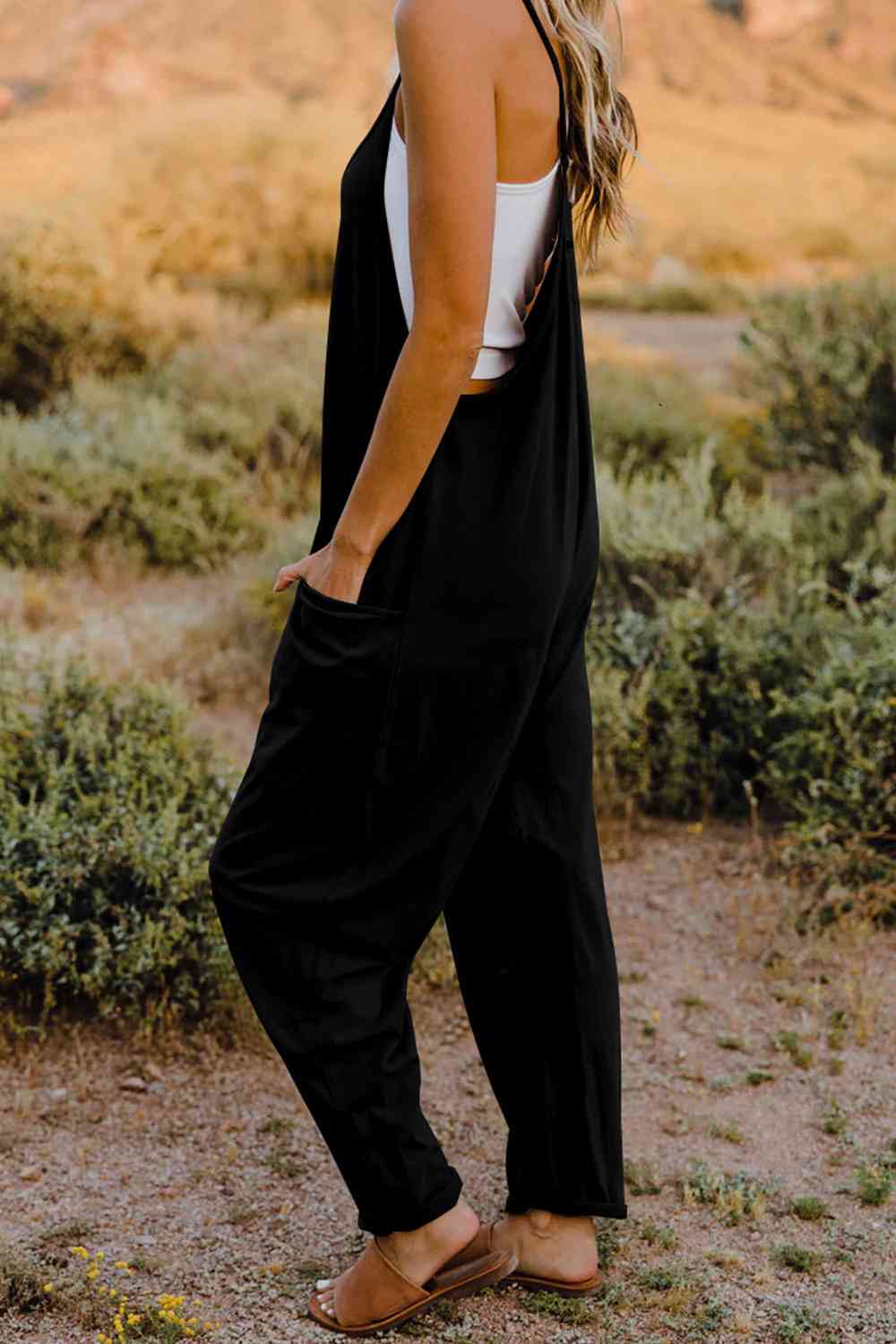 Double Take Full Size V-Neck Sleeveless Jumpsuit with Pockets