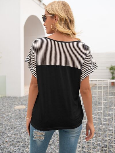 Striped V-Neck Short Sleeve T-Shirt