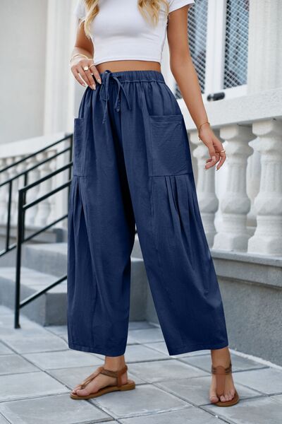 Drawstring Pocketed Wide Leg Pant