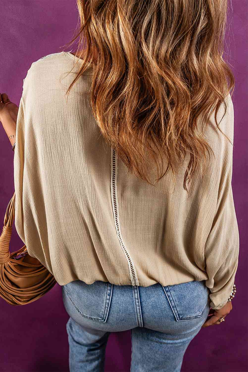 V-Neck Lace Detail Slit Blouse