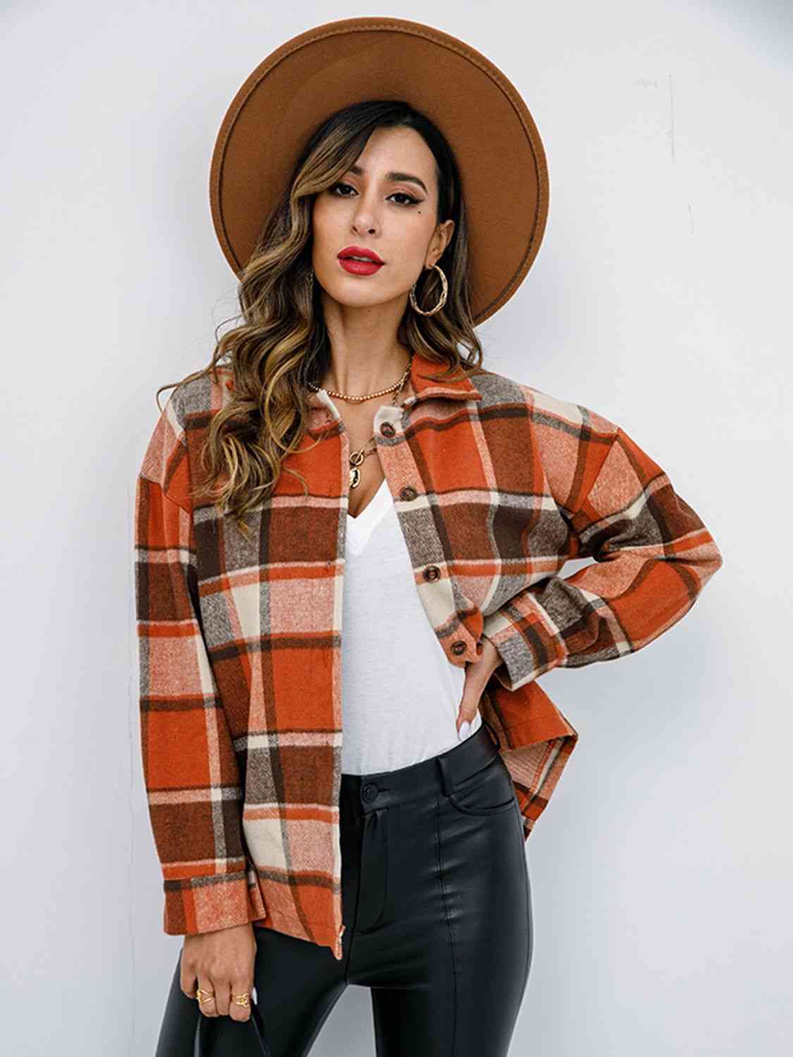 Plaid Button Up Collared Neck Jacket