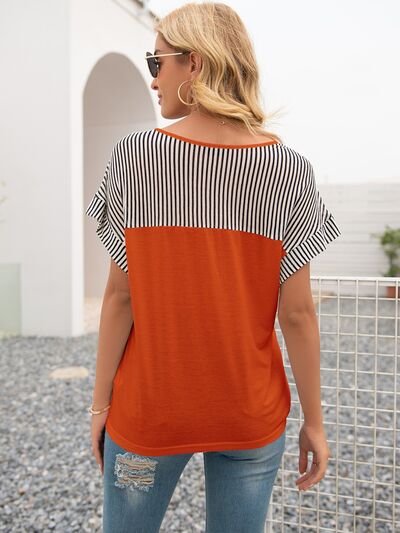 Striped V-Neck Short Sleeve T-Shirt