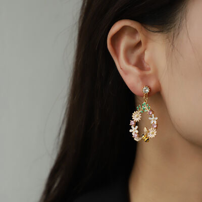 Wreath Shape Zircon Gold-Plated Earrings