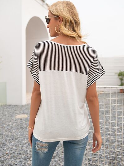 Striped V-Neck Short Sleeve T-Shirt